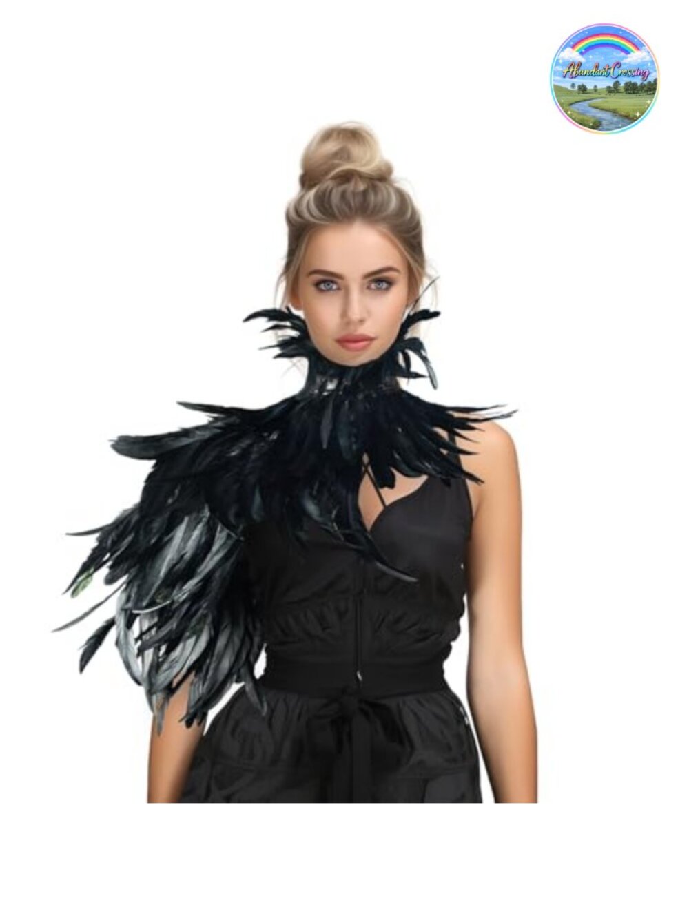 Feather Shoulder Sash and Collar Costume Set Gothic Dark Fantasy